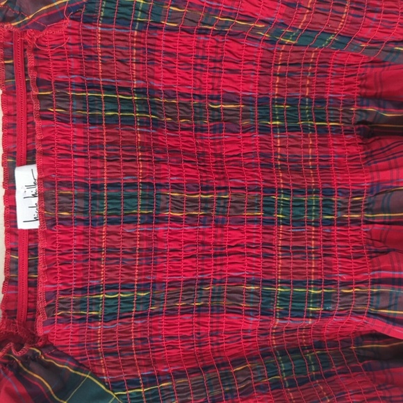Nicole Miller Red Smocked Tartan Plaid Puff Sleeve Dress S - Picture 14 of 16
